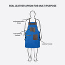 Top Grain Brown Leather and Royal Blue Canvas Apron Butcher Apron - BBQ Apron - Chef Apron - Blacksmith Apron - Woodwork Apron - Christmas