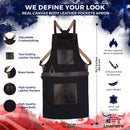 Top Grain Brown Leather and Black Canvas Crossbody Apron Butcher Apron - BBQ Apron - Cooking Apron - Blacksmith Apron - Woodwork Apron - Christmas
