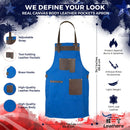 Top Grain Brown Leather and Royal Blue Canvas Apron Butcher Apron - BBQ Apron - Chef Apron - Blacksmith Apron - Woodwork Apron - Christmas