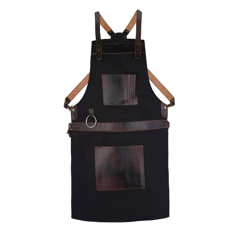 Top Grain Brown Leather and Black Canvas Crossbody Apron Butcher Apron - BBQ Apron - Cooking Apron - Blacksmith Apron - Woodwork Apron - Christmas