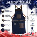 Top Grain Leather and Navy Blue Canvas Crossbody Apron Butcher Apron - BBQ Apron - Cooking Apron - Blacksmith Apron - Woodwork Apron - Christmas